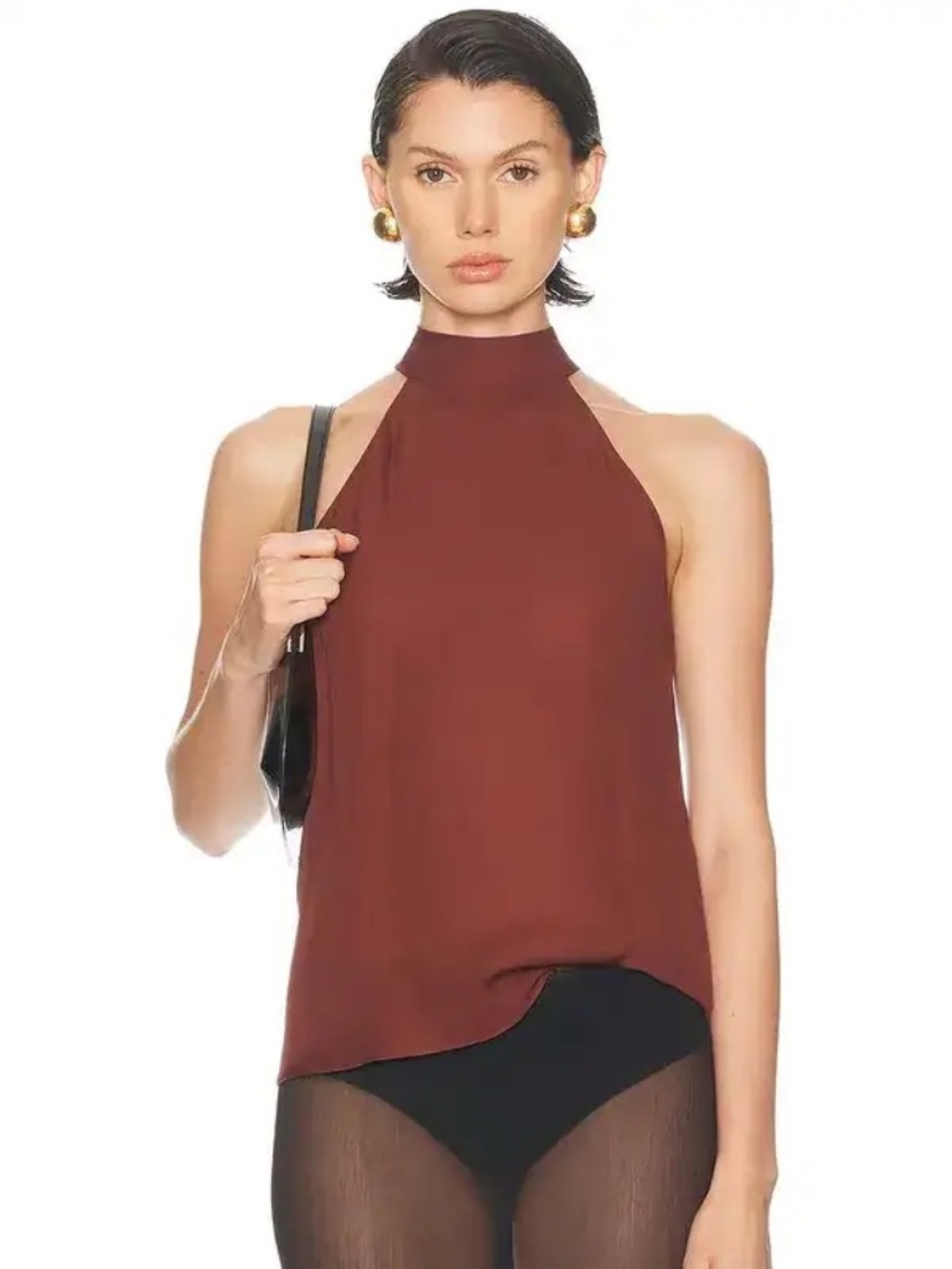 Nili Lotan Alla Silk Halterneck Top — Mahogany, Never Worn, Size 4